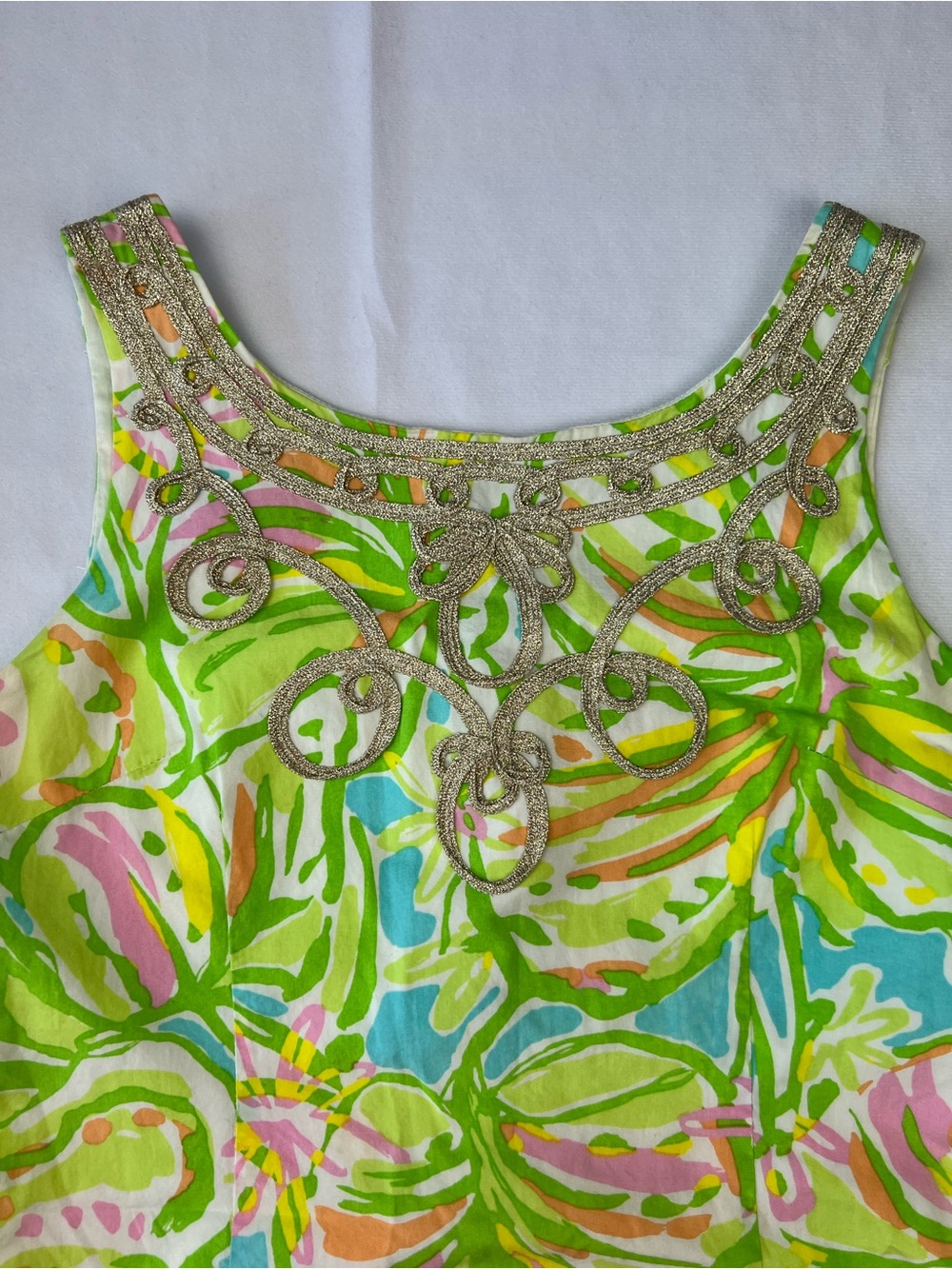 Lilly Pulitzer Girl's Sheath Dress Monstera Print 14 Green Gold Preppy Girly - Picture 4 of 9
